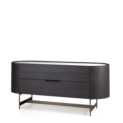 DEDALO 2 DRWRS DRESSER  - DARK GREY ASH/CALACATTA MARBLE GLASS/TITANIUM