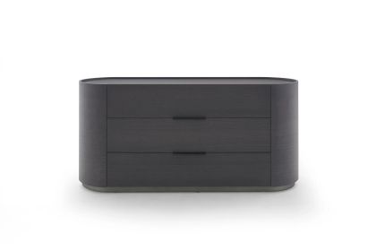 DEDALO 3 DRWRS DRESSER - DARK GREY ASH/TITANIUM MATT PLINTH/BLACK HARD LEATHER HANDLE