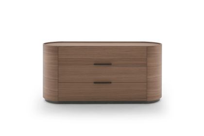 DEDALO 3 DRWRS DRESSER - WALNUT/TITANIUM GLOSSY PLINTH/BROWN HARD LEATHER HANDLE
