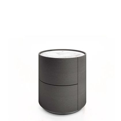 DEDALO ROUND NIGHTSTAND - DARK GREY ASH/CALACATTA MARBLE GLASS