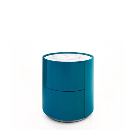 DEDALO ROUND NIGHTSTAND - HG PETROL BLUE MIRTO /CALACATTA MARBLE GLASS