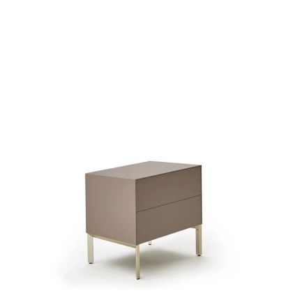NORMA NIGHSTAND  - ECRU' (MEDIUM BEIGE) MATT LACQUER/MATT CHAMPAGNE METAL BASE