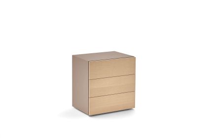 PEOPLE 3 DRWRS NIGHTSTAND - MEDIUM BEIGE ECRU' MATT LACQUERED STRUCTURE AND BLEACHED ASH FRONTS