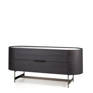DEDALO 2 DRWRS DRESSER  - DARK GREY ASH/CALACATTA MARBLE GLASS/TITANIUM