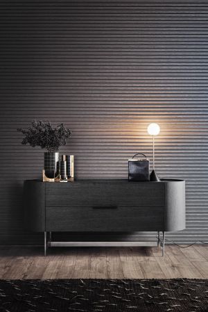 DEDALO 2 DRWRS DRESSER  - DARK GREY ASH/CALACATTA MARBLE GLASS/TITANIUM