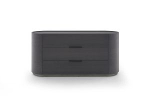 DEDALO 3 DRWRS DRESSER - DARK GREY ASH/TITANIUM MATT PLINTH/BLACK HARD LEATHER HANDLE