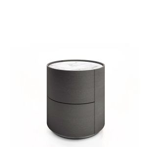 DEDALO ROUND NIGHTSTAND - DARK GREY ASH/CALACATTA MARBLE GLASS