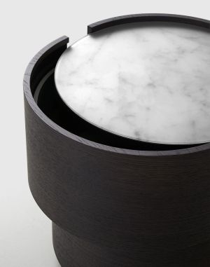 DEDALO ROUND NIGHTSTAND - DARK GREY ASH/CALACATTA MARBLE GLASS