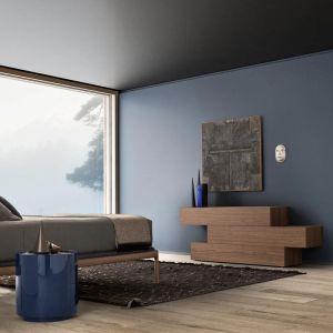 DEDALO ROUND NIGHTSTAND - HG PETROL BLUE MIRTO /CALACATTA MARBLE GLASS