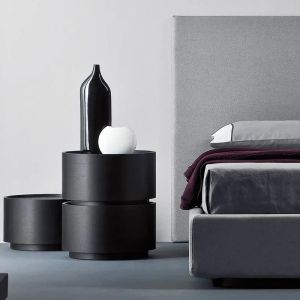 DEDALO ROUND NIGHTSTAND STACKABLE - GREY OAK/TITANIUM