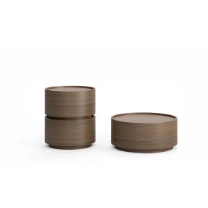DEDALO ROUND NIGHTSTAND STACKABLE - WALNUT/HG TITANIUM